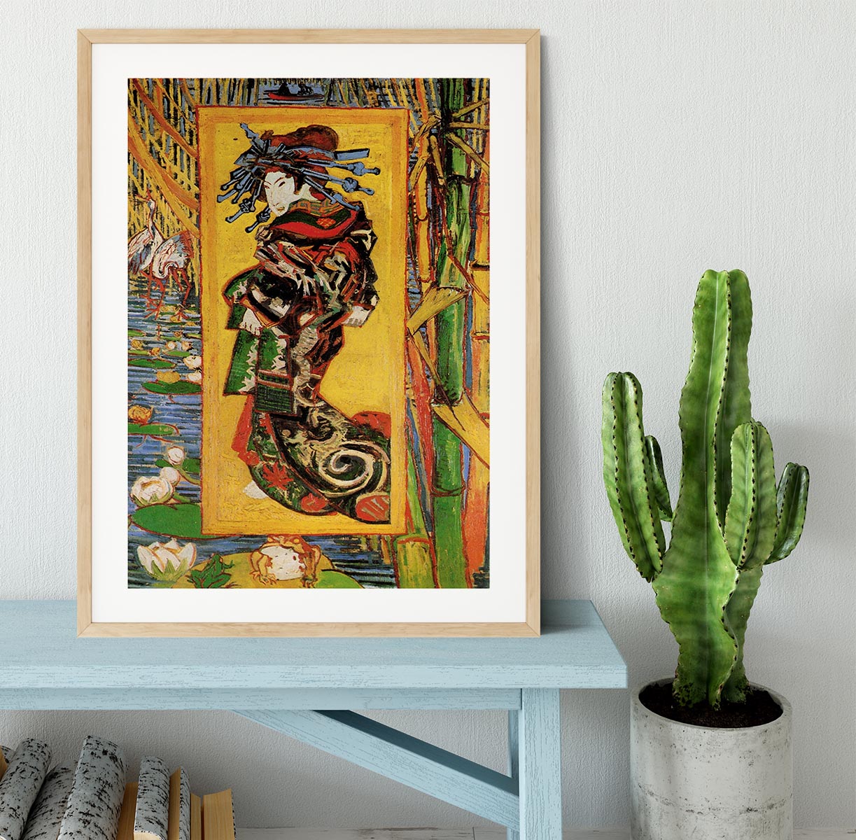 Japonaiserie Oiran after Kesa Eisen by Van Gogh Framed Print - Canvas Art Rocks - 3