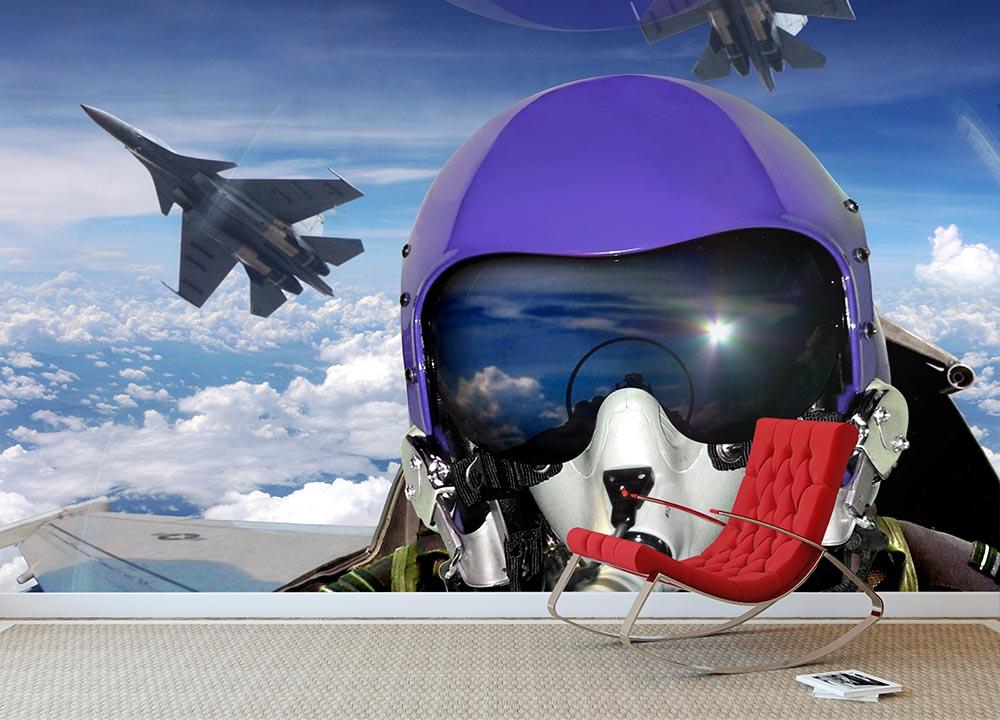 Jet fighter pilot cockpit view Wall Mural Wallpaper - Canvas Art Rocks - 2