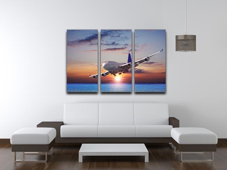 Jet liner over the sea at dusk 3 Split Panel Canvas Print - Canvas Art Rocks - 3