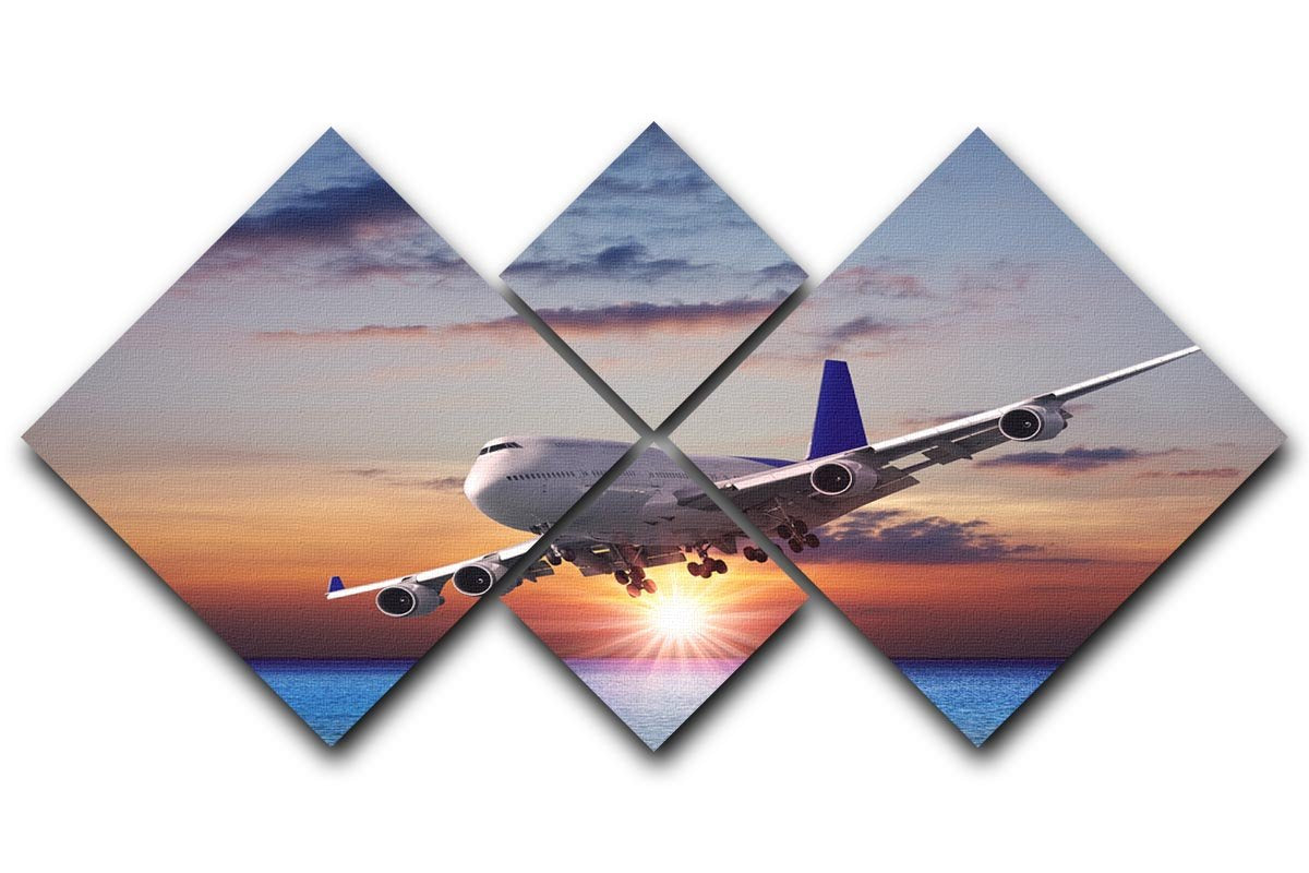 Jet liner over the sea at dusk 4 Square Multi Panel Canvas  - Canvas Art Rocks - 1