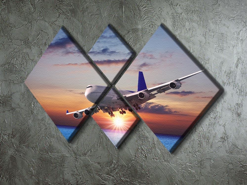 Jet liner over the sea at dusk 4 Square Multi Panel Canvas  - Canvas Art Rocks - 2