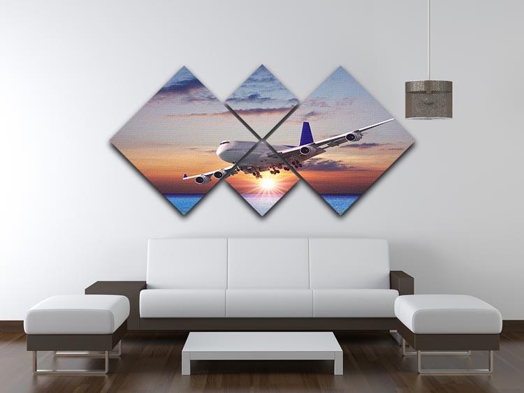 Jet liner over the sea at dusk 4 Square Multi Panel Canvas  - Canvas Art Rocks - 3