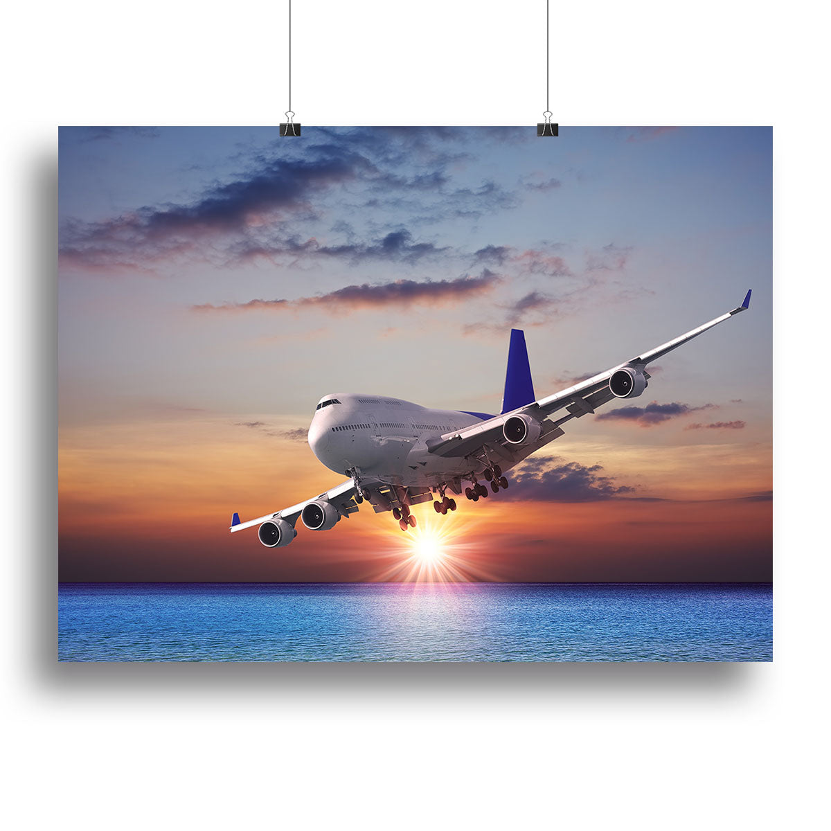 Jet liner over the sea at dusk Canvas Print or Poster - Canvas Art Rocks - 2