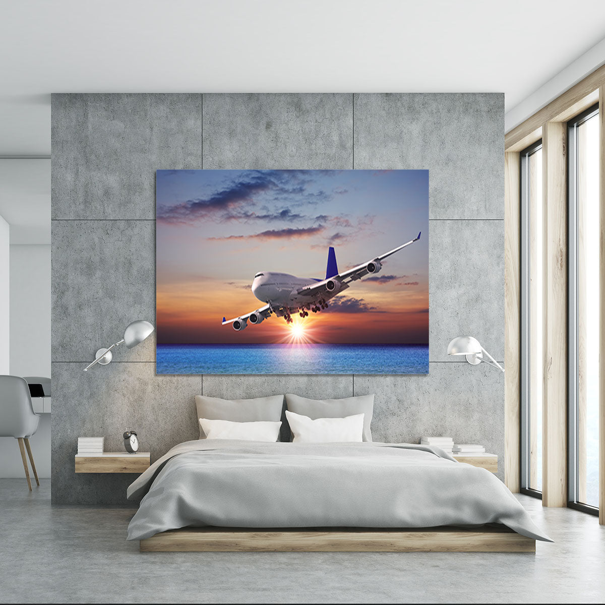 Jet liner over the sea at dusk Canvas Print or Poster - Canvas Art Rocks - 5