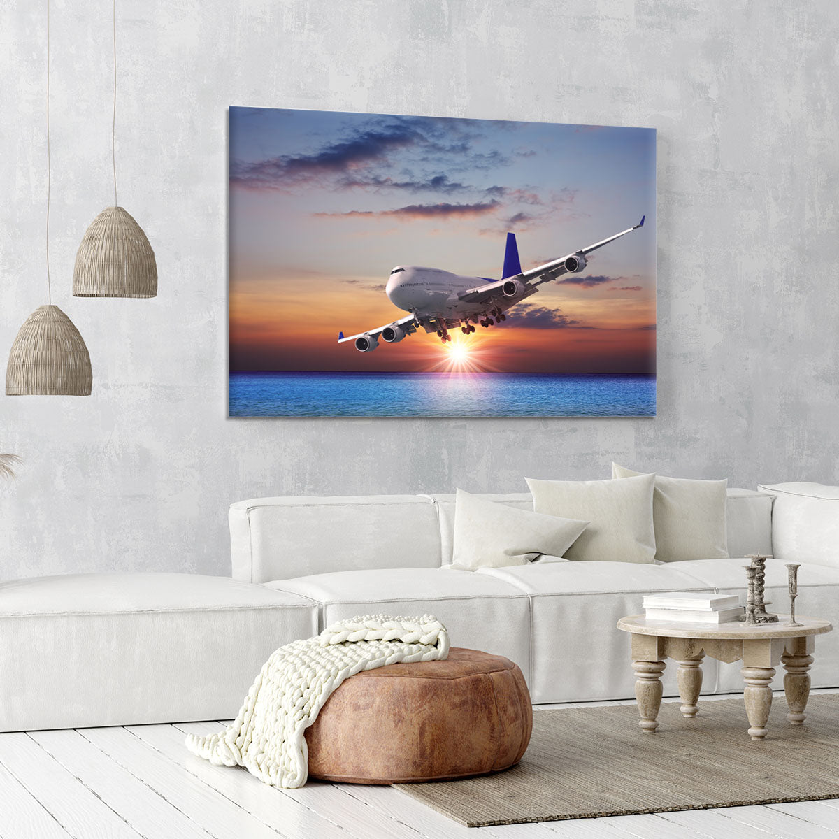 Jet liner over the sea at dusk Canvas Print or Poster - Canvas Art Rocks - 6