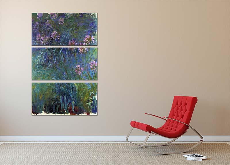 Jewelry lilies by Monet 3 Split Panel Canvas Print - Canvas Art Rocks - 2
