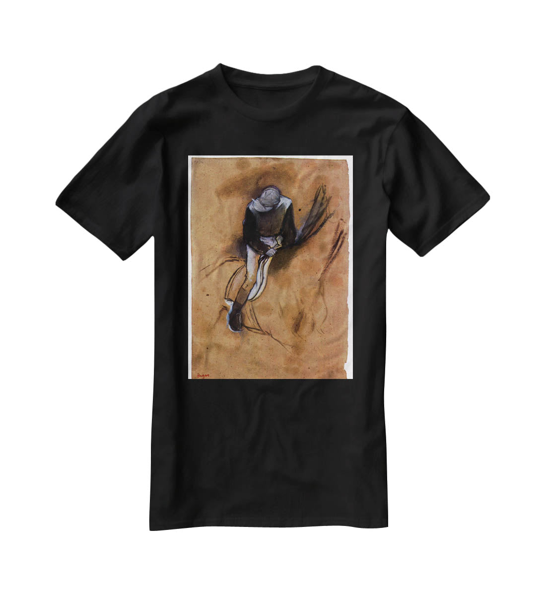 Jockey forward flexed standing in the saddle by Degas T-Shirt - Canvas Art Rocks - 1