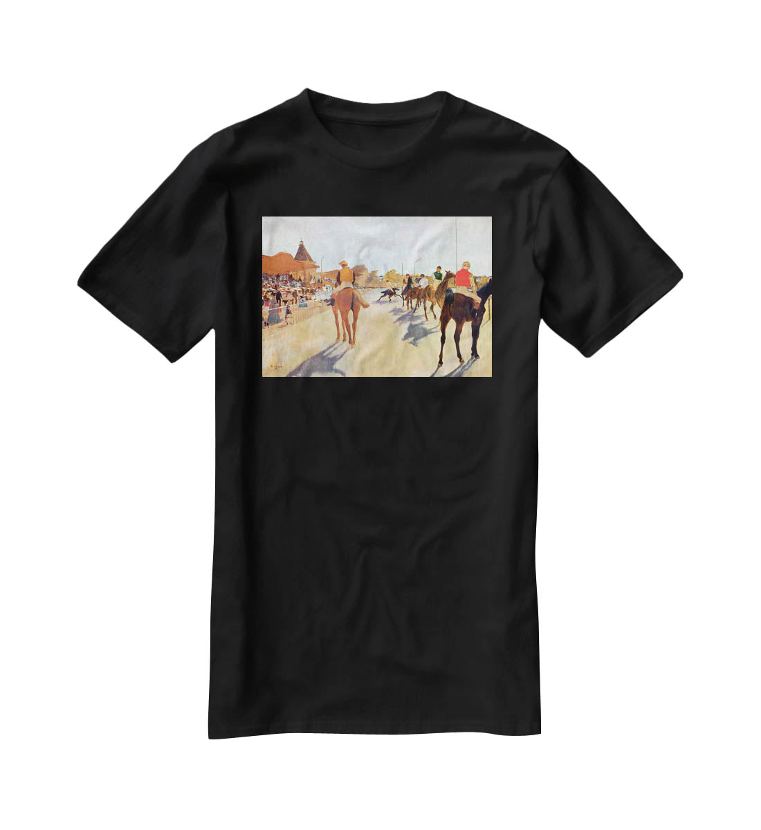 Jockeys in front of the grandstand by Degas T-Shirt - Canvas Art Rocks - 1