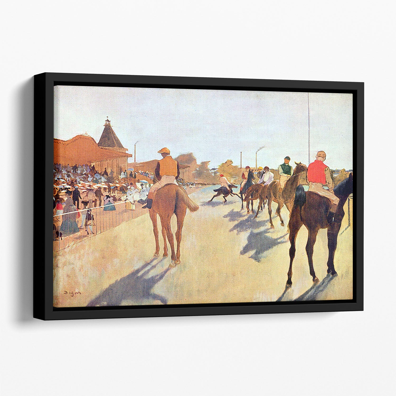 Jockeys in front of the grandstand by Degas Floating Framed Canvas