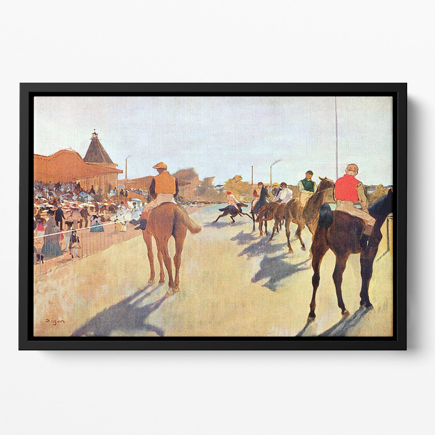 Jockeys in front of the grandstand by Degas Floating Framed Canvas