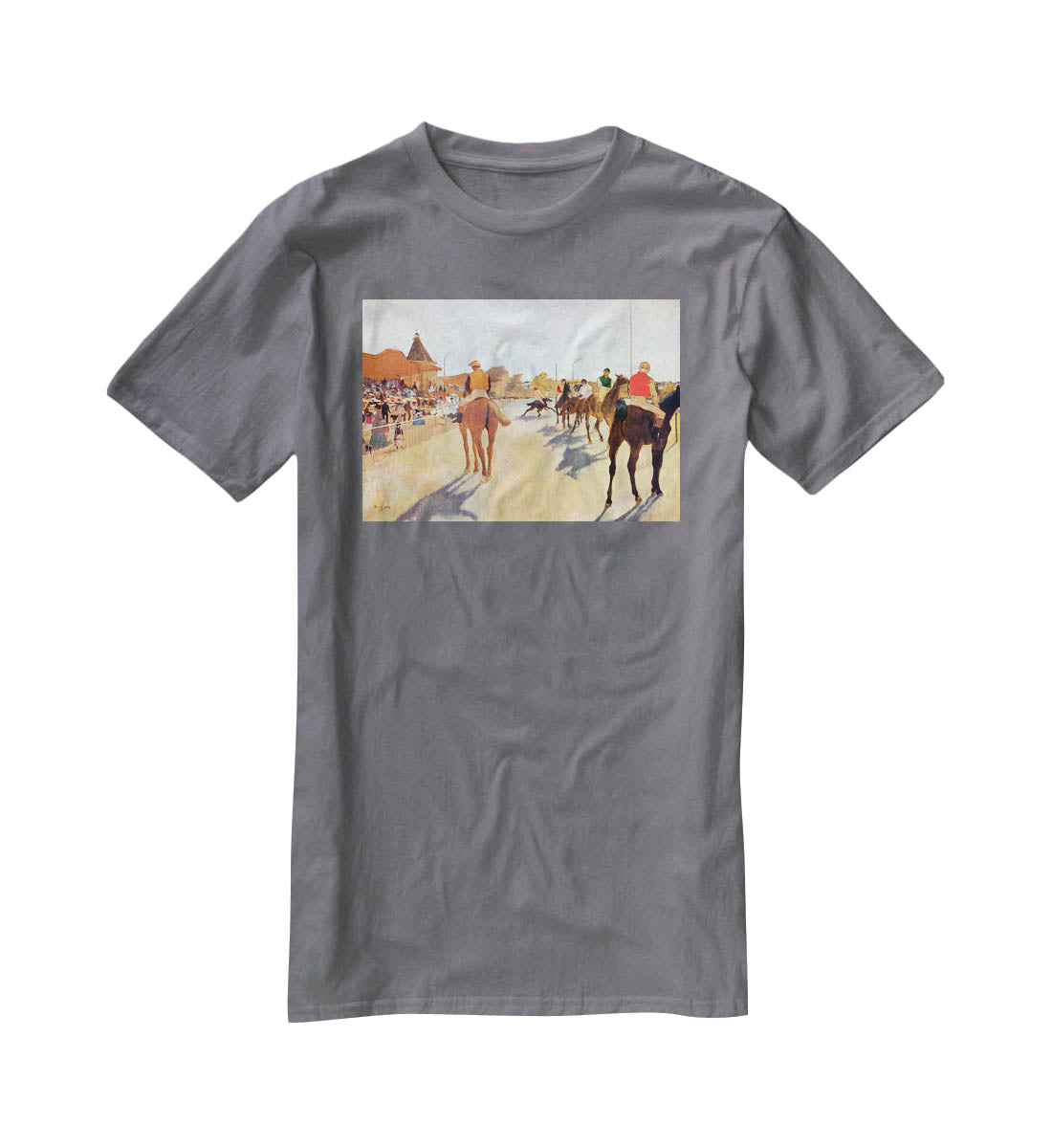 Jockeys in front of the grandstand by Degas T-Shirt - Canvas Art Rocks - 3
