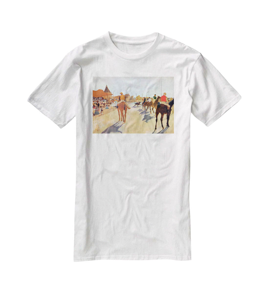 Jockeys in front of the grandstand by Degas T-Shirt - Canvas Art Rocks - 5