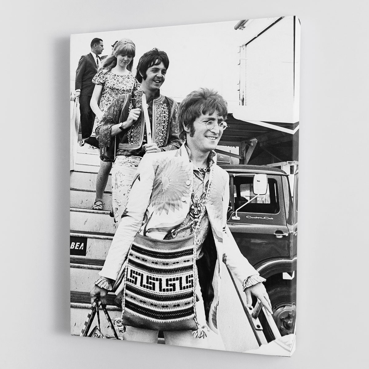 John Lennon Paul McCartney and Jane Asher getting off a plane Canvas Print or Poster - Canvas Art Rocks - 1