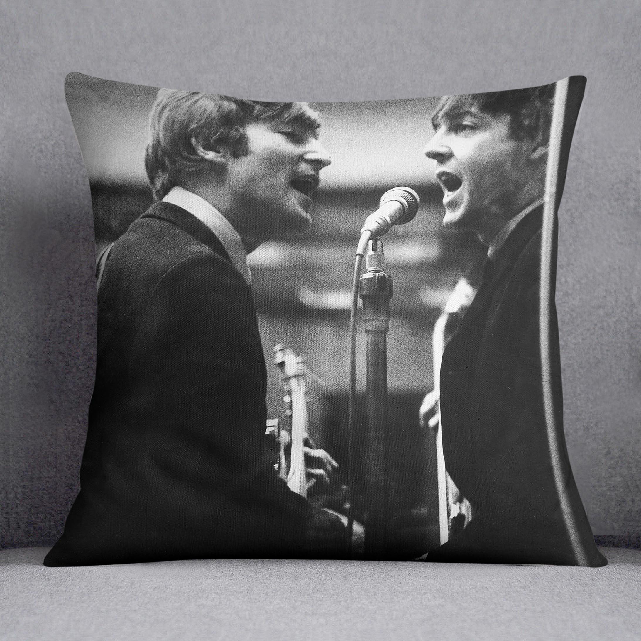 John Lennon and Paul McCartney in a recording studio Cushion