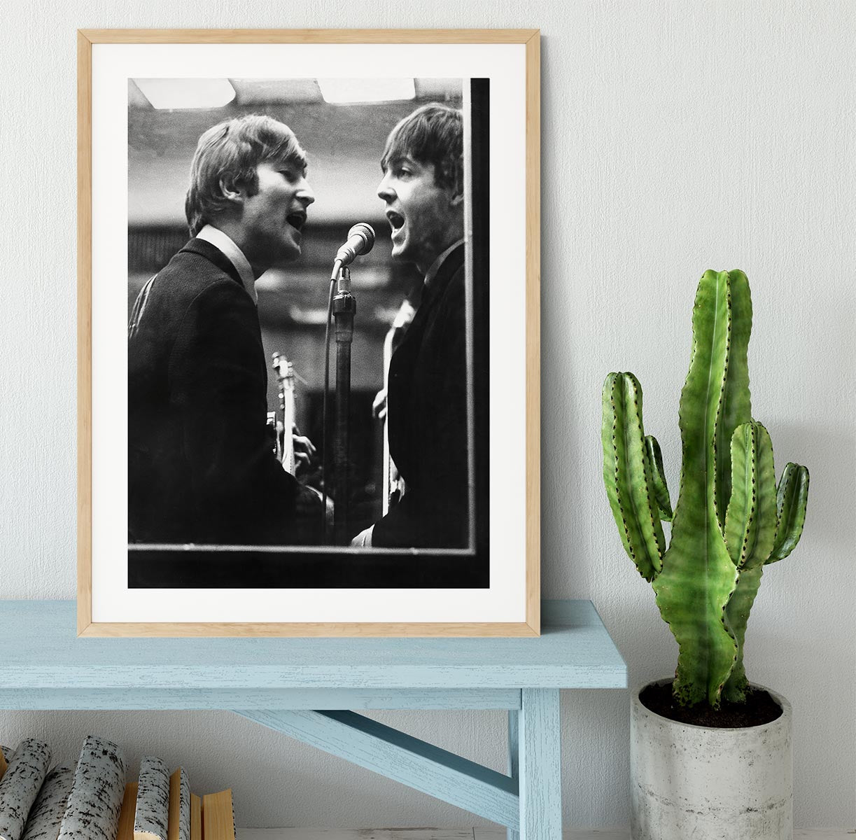 John Lennon and Paul McCartney in a recording studio Framed Print - Canvas Art Rocks - 3