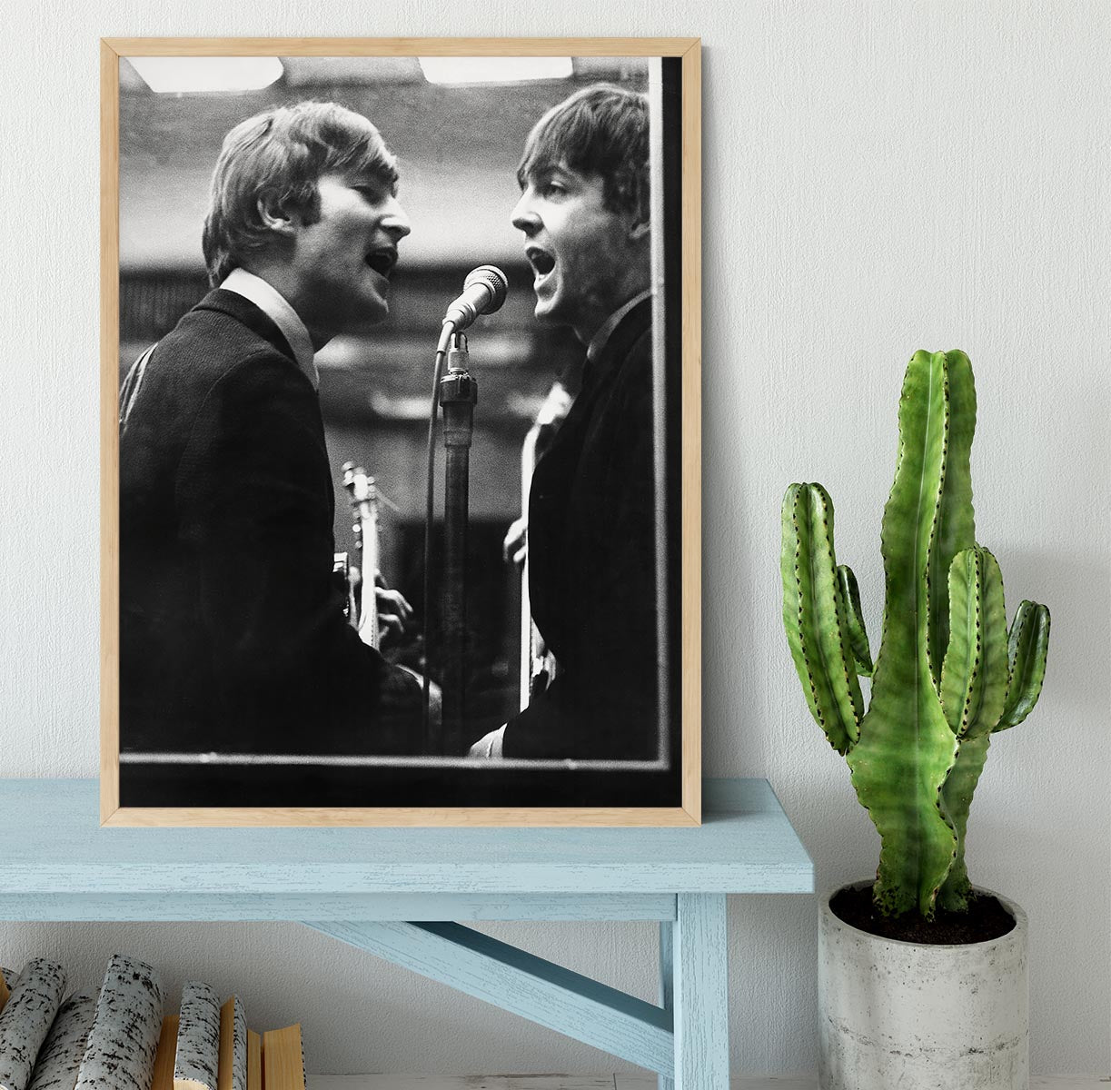 John Lennon and Paul McCartney in a recording studio Framed Print - Canvas Art Rocks - 4