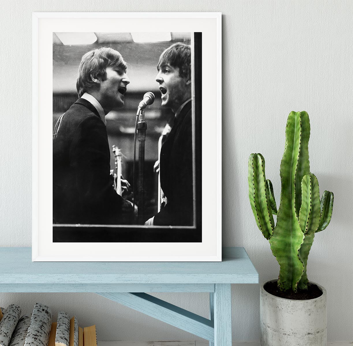 John Lennon and Paul McCartney in a recording studio Framed Print - Canvas Art Rocks - 5