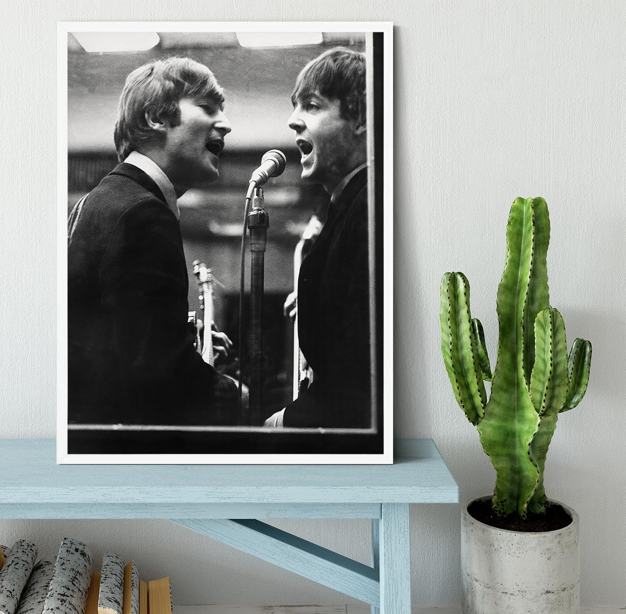 John Lennon and Paul McCartney in a recording studio Framed Print - Canvas Art Rocks -6