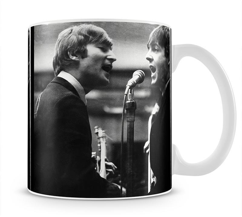 John Lennon and Paul McCartney in a recording studio Mug - Canvas Art Rocks - 1