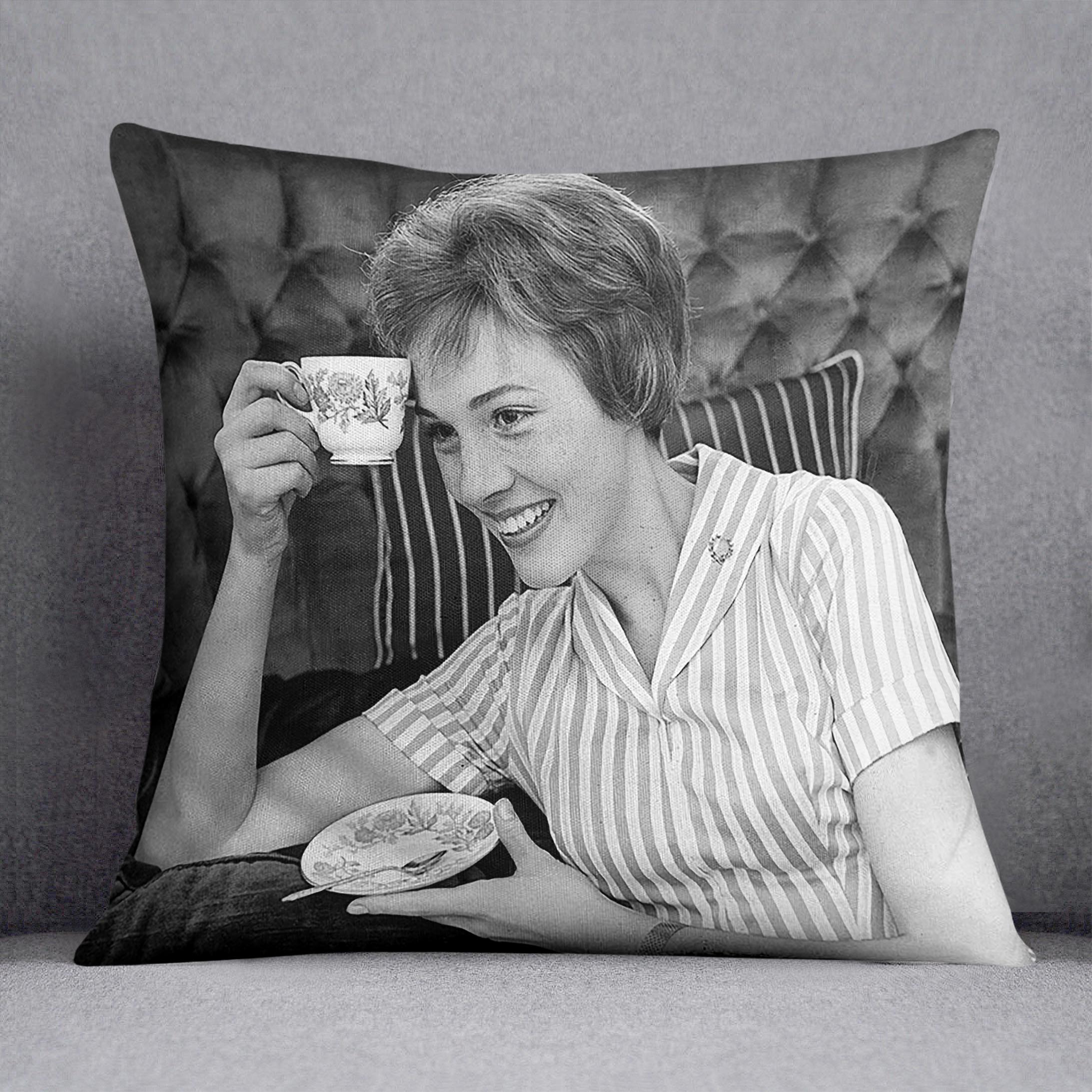 Julie Andrews with a cup of tea Cushion
