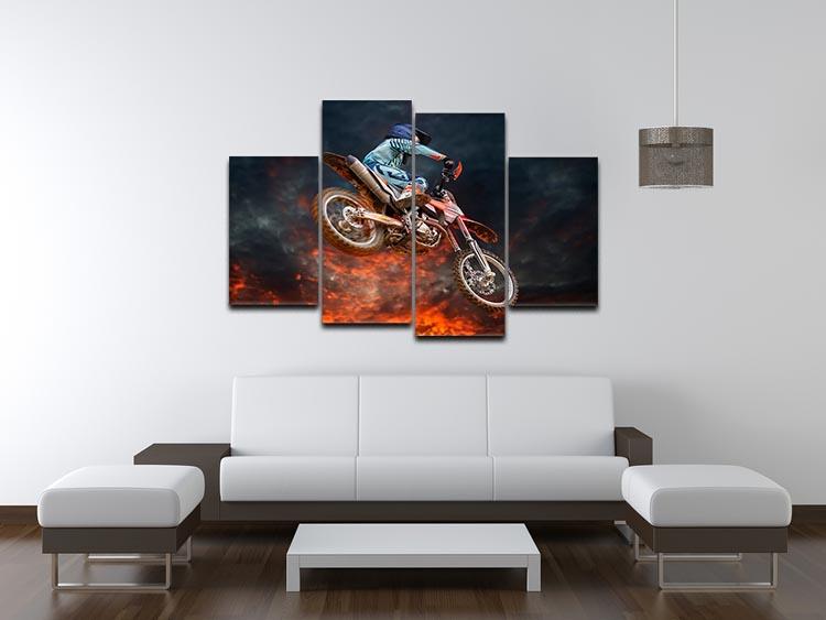 Jumping motocross rider 4 Split Panel Canvas  - Canvas Art Rocks - 3