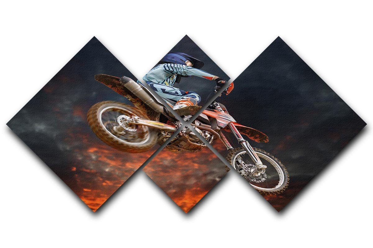 Jumping motocross rider 4 Square Multi Panel Canvas  - Canvas Art Rocks - 1