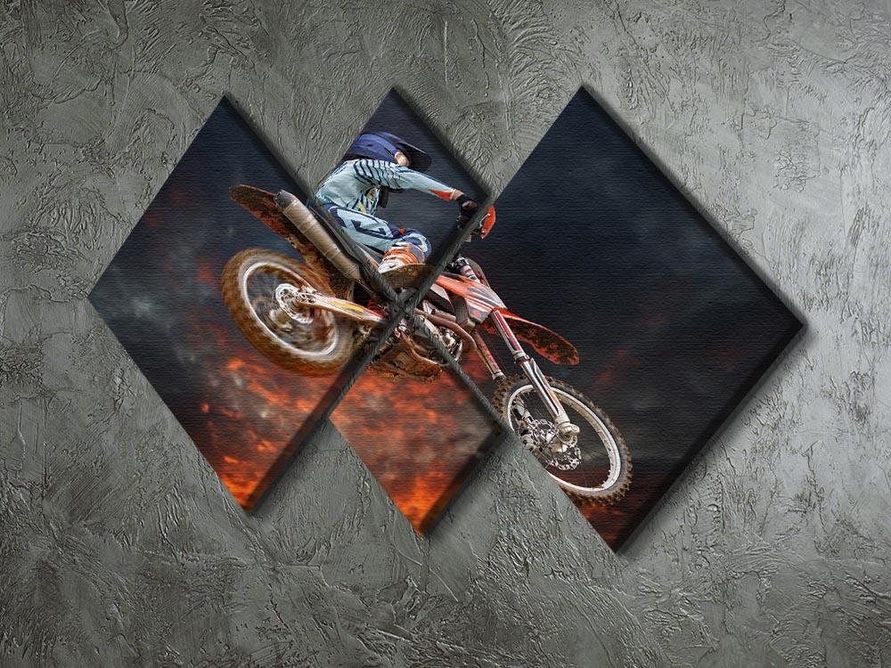 Jumping motocross rider 4 Square Multi Panel Canvas  - Canvas Art Rocks - 2