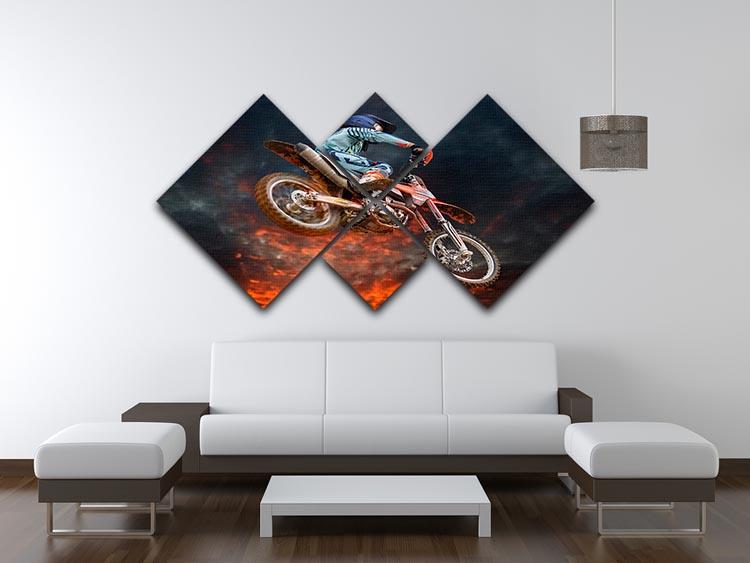 Jumping motocross rider 4 Square Multi Panel Canvas  - Canvas Art Rocks - 3