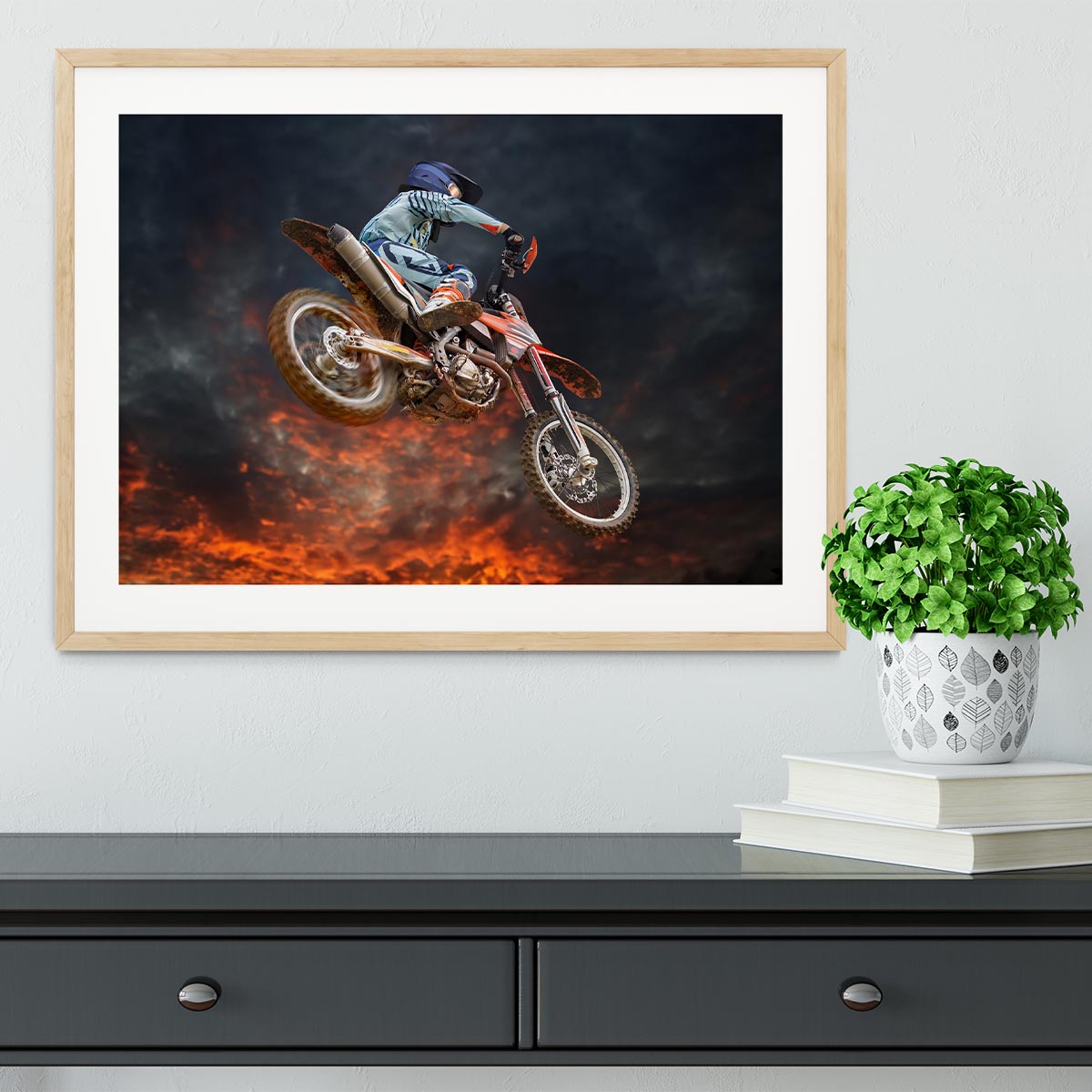 Jumping motocross rider Framed Print - Canvas Art Rocks - 3