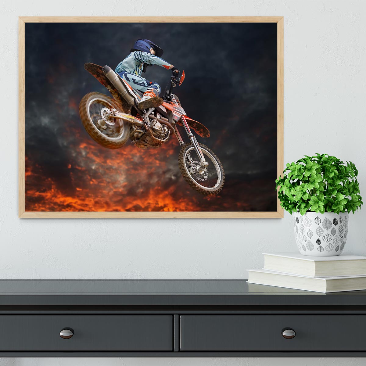 Jumping motocross rider Framed Print - Canvas Art Rocks - 4