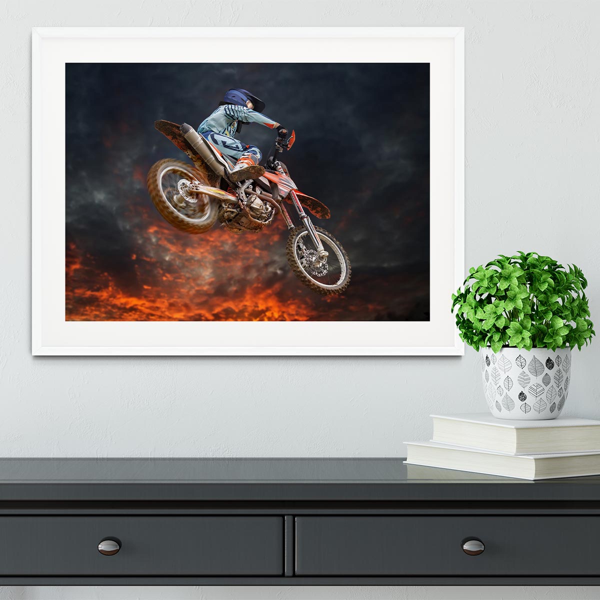 Jumping motocross rider Framed Print - Canvas Art Rocks - 5