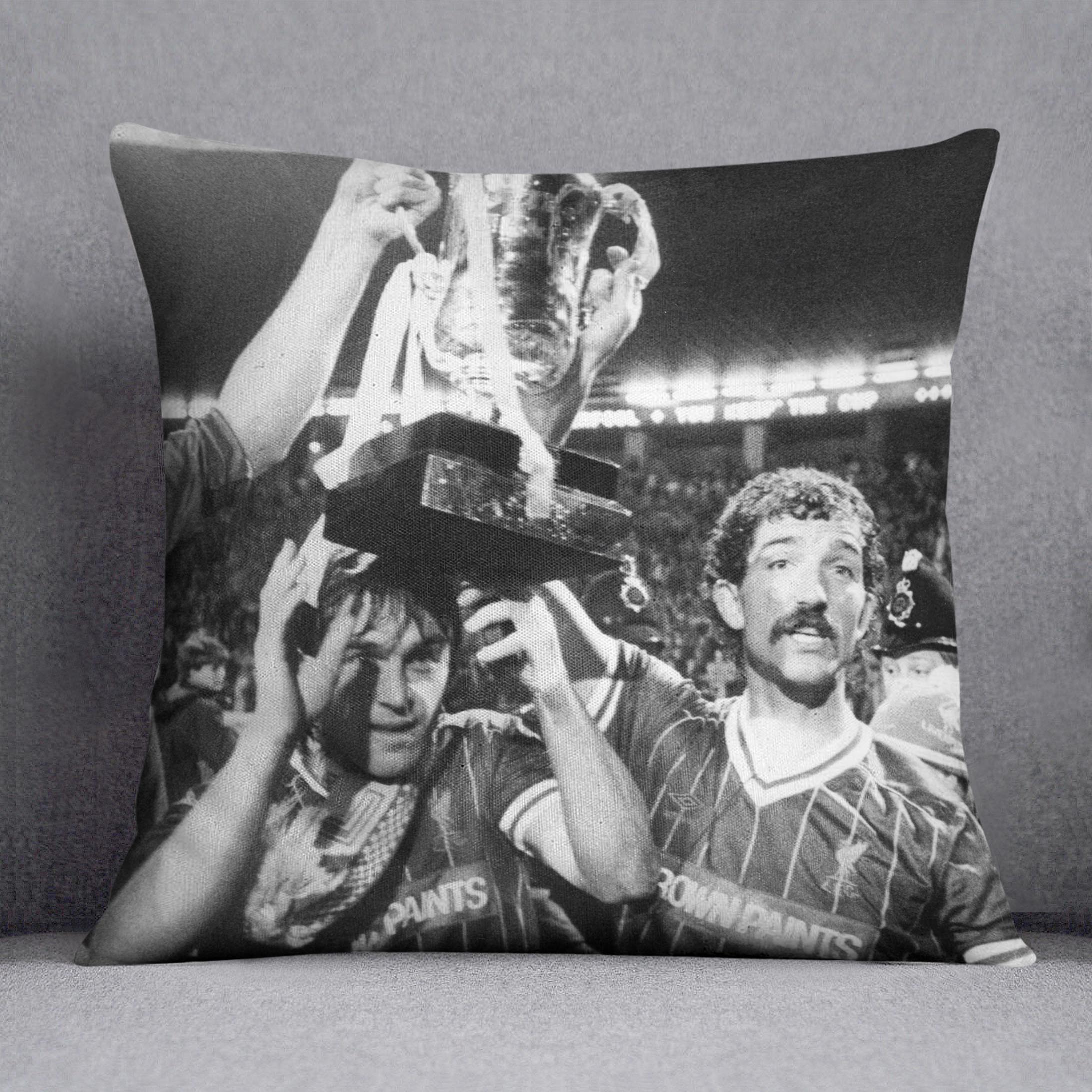 Kenny Dalglish and Graeme Souness with the Milk Cup trophy Cushion - Canvas Art Rocks - 1