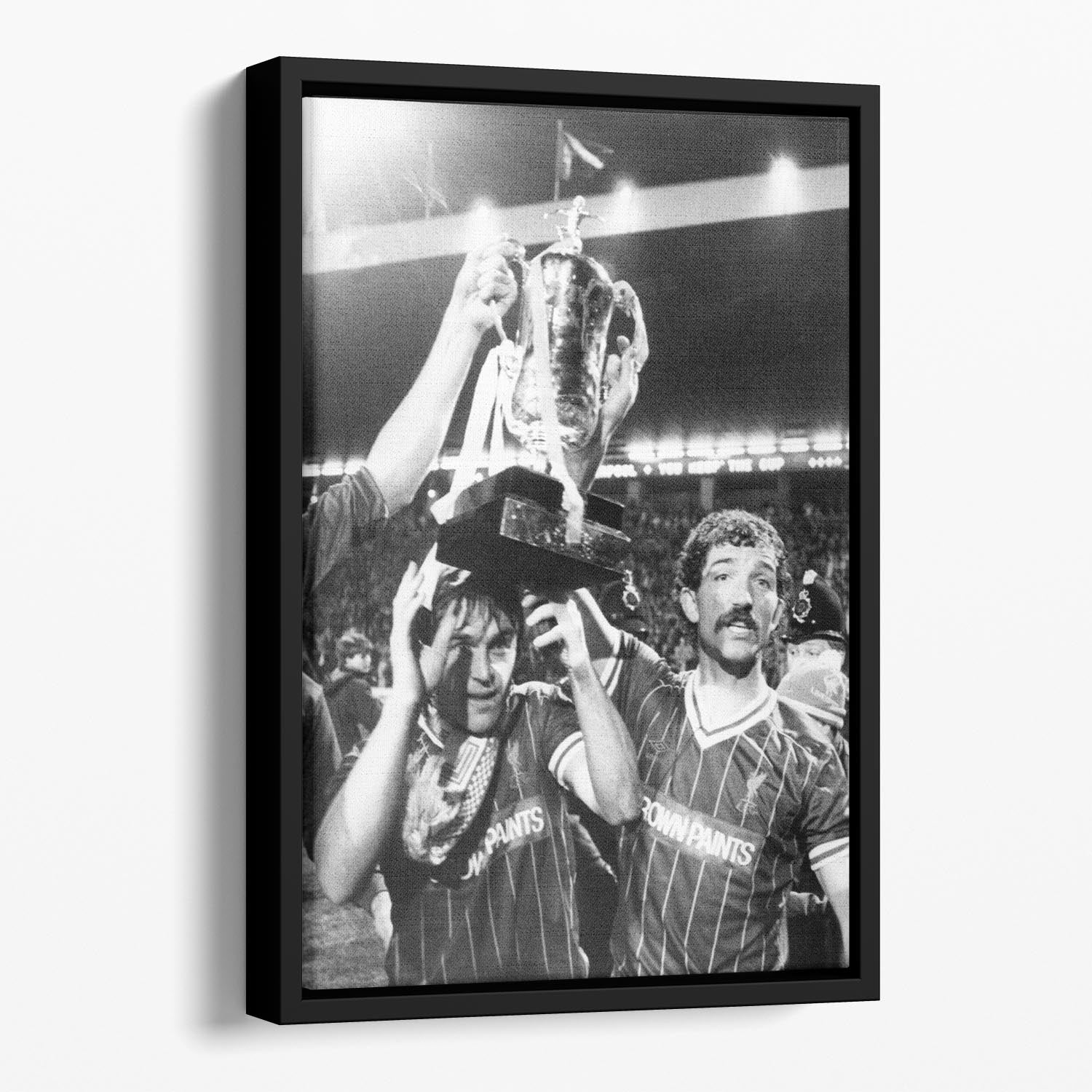 Kenny Dalglish and Graeme Souness with the Milk Cup trophy Floating Framed Canvas - Canvas Art Rocks - 1