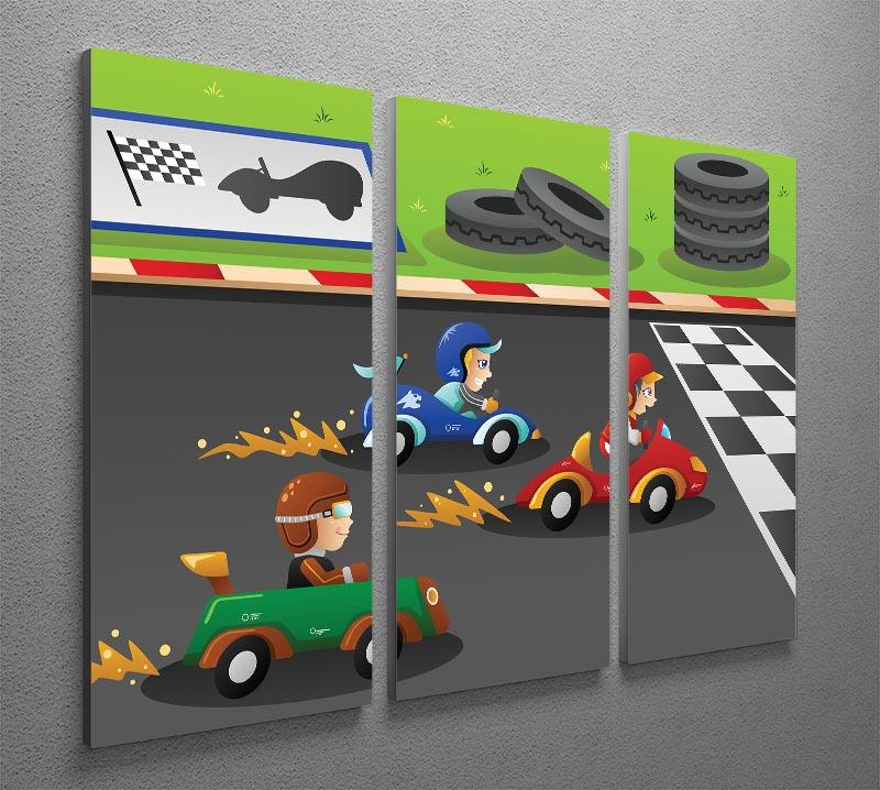 Kids in a car racing 3 Split Panel Canvas Print - Canvas Art Rocks - 2