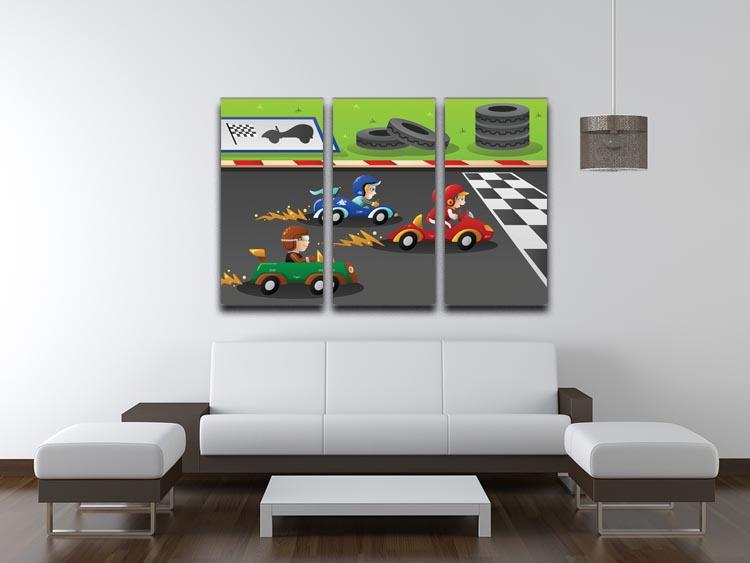 Kids in a car racing 3 Split Panel Canvas Print - Canvas Art Rocks - 3