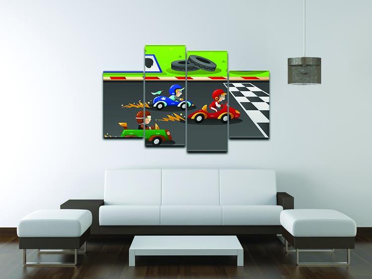 Kids in a car racing 4 Split Panel Canvas - Canvas Art Rocks - 3