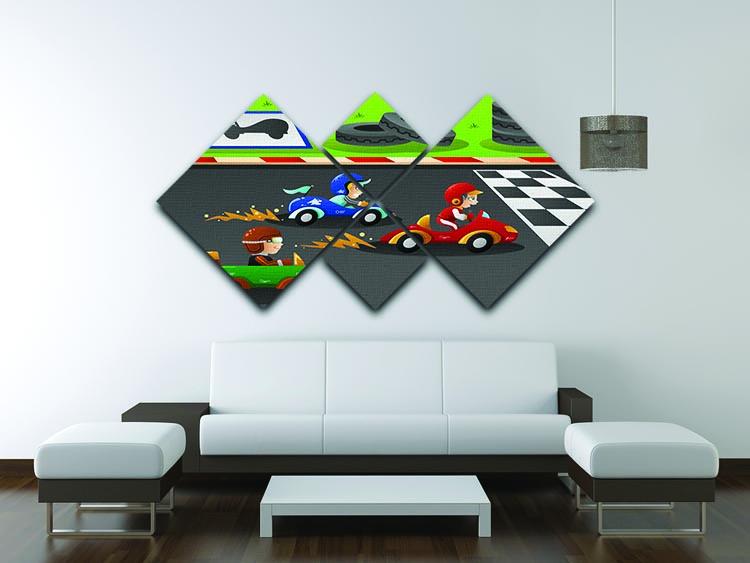 Kids in a car racing 4 Square Multi Panel Canvas - Canvas Art Rocks - 3