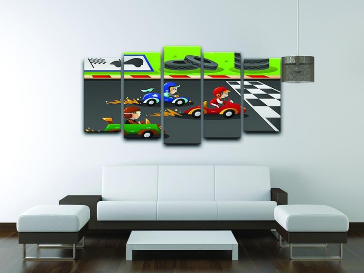 Kids in a car racing 5 Split Panel Canvas - Canvas Art Rocks - 3