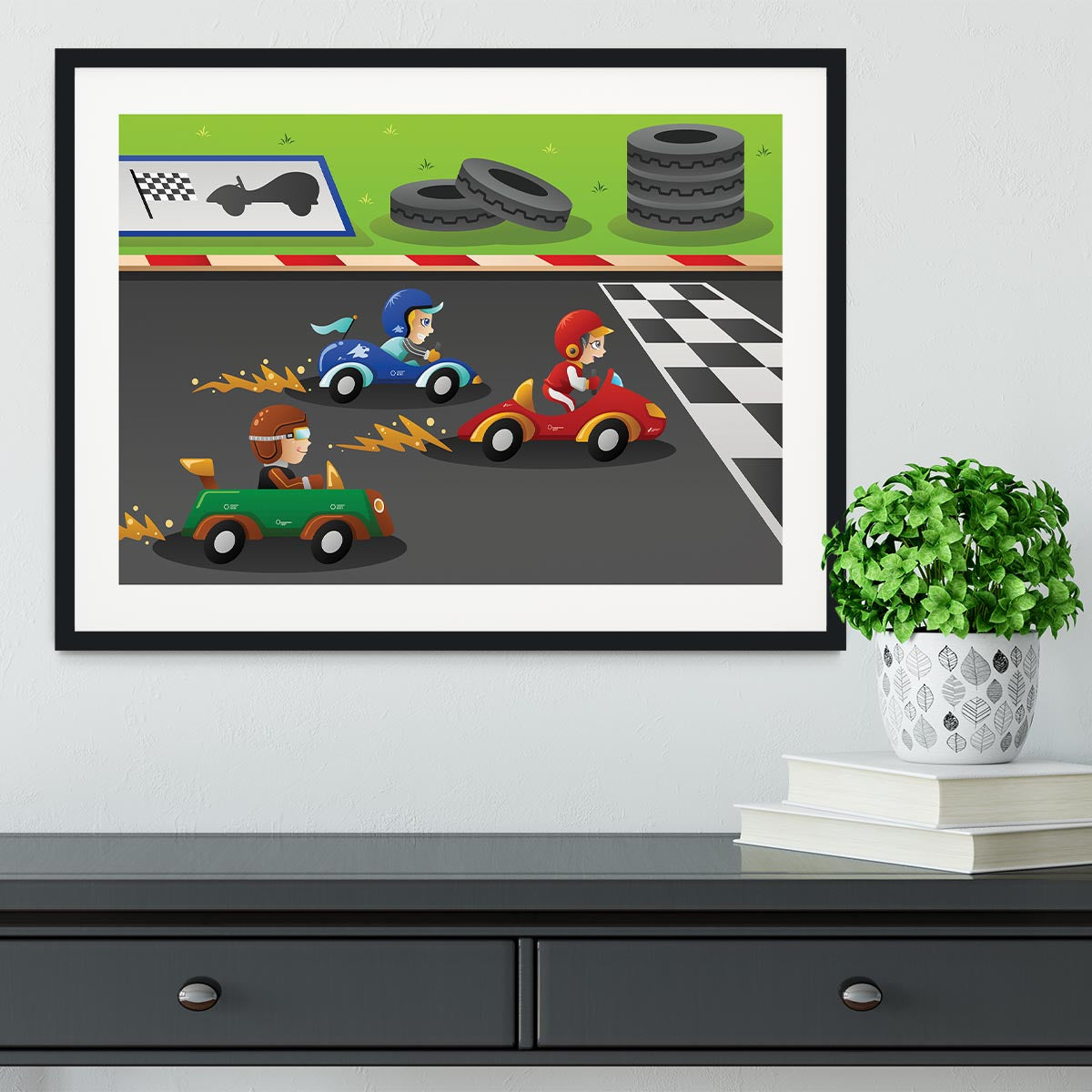 Kids in a car racing Framed Print - Canvas Art Rocks - 1