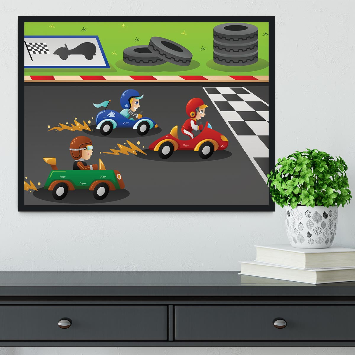 Kids in a car racing Framed Print - Canvas Art Rocks - 2