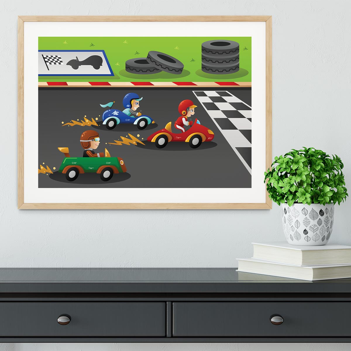 Kids in a car racing Framed Print - Canvas Art Rocks - 3