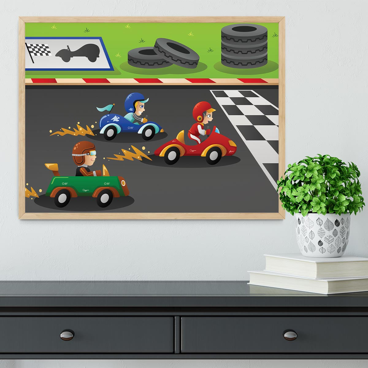 Kids in a car racing Framed Print - Canvas Art Rocks - 4