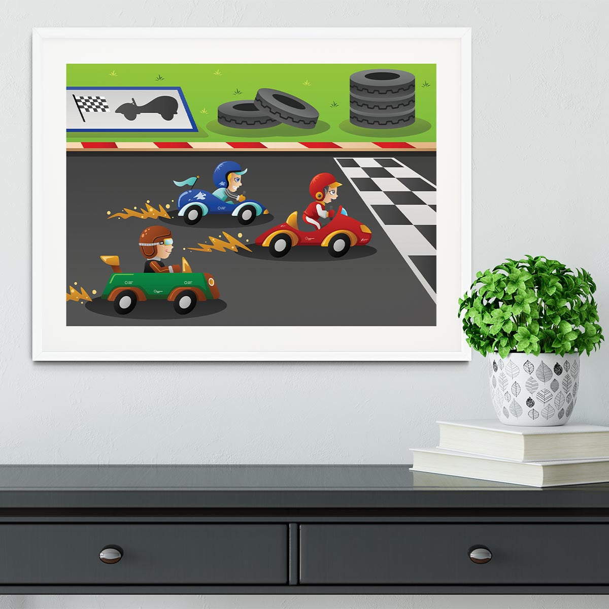 Kids in a car racing Framed Print - Canvas Art Rocks - 5