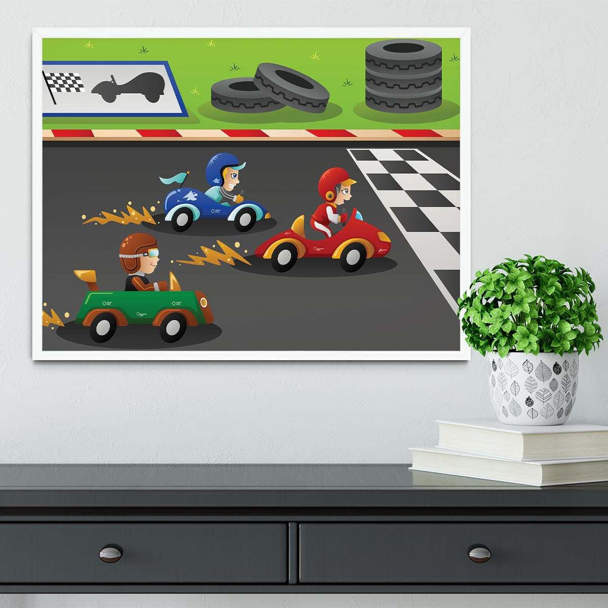 Kids in a car racing Framed Print - Canvas Art Rocks -6