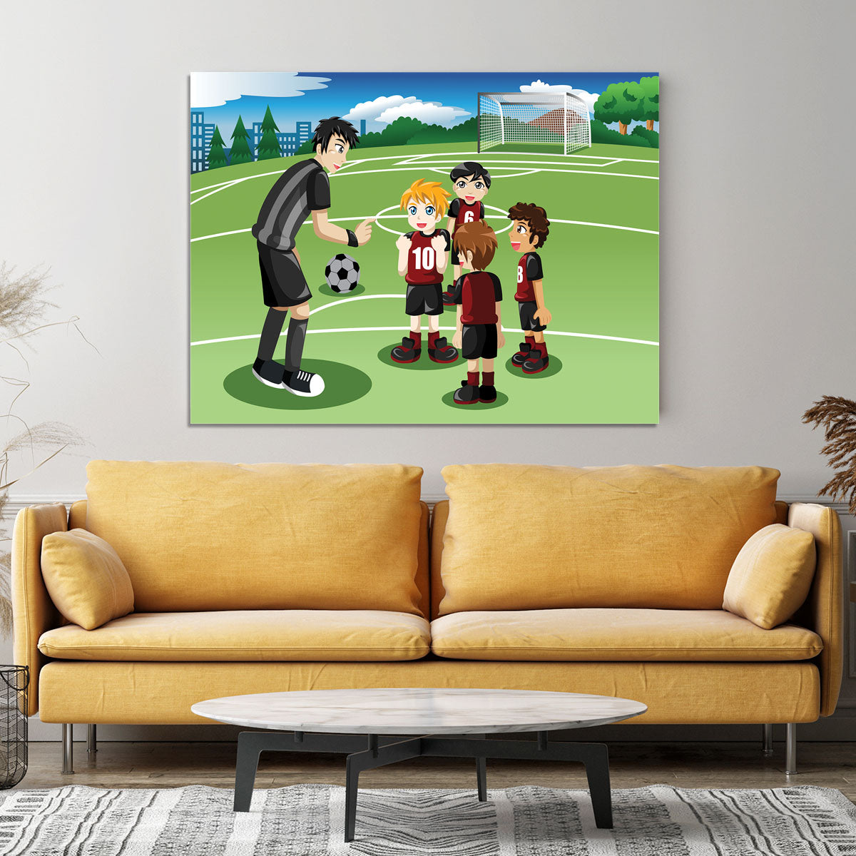 Kids in soccer field listening to their coach Canvas Print or Poster - Canvas Art Rocks - 4