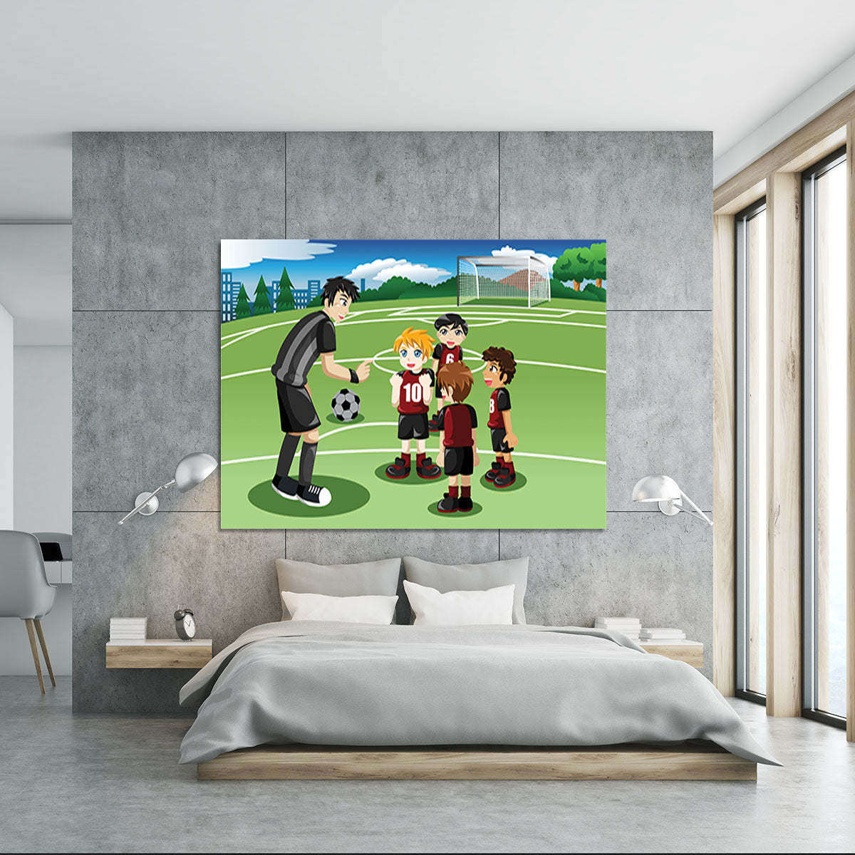 Kids in soccer field listening to their coach Canvas Print or Poster - Canvas Art Rocks - 5