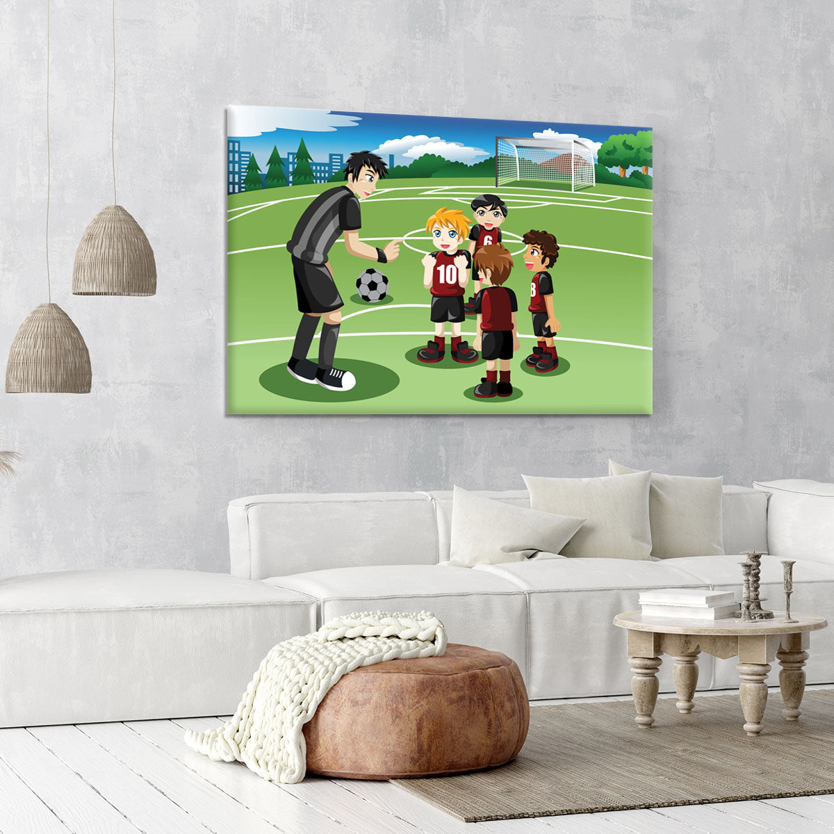 Kids in soccer field listening to their coach Canvas Print or Poster - Canvas Art Rocks - 6