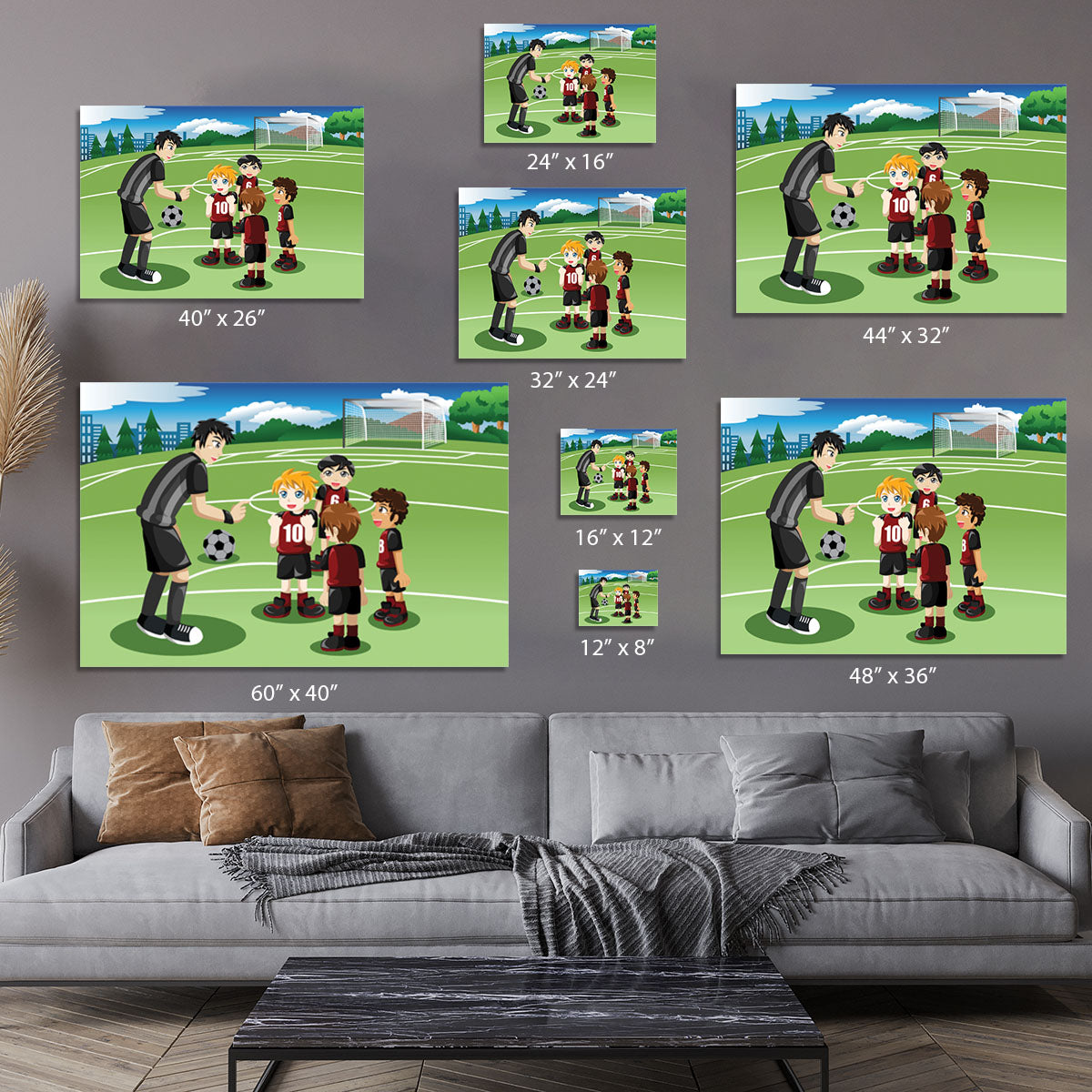 Kids in soccer field listening to their coach Canvas Print or Poster - Canvas Art Rocks - 7