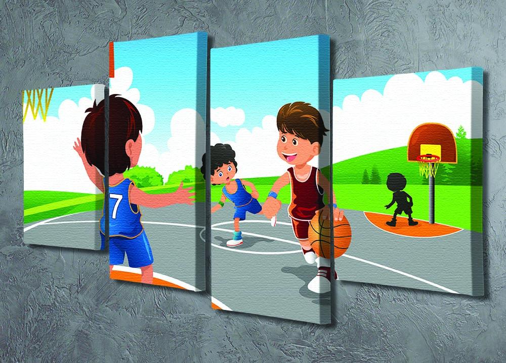 Kids playing basketball in a playground 4 Split Panel Canvas - Canvas Art Rocks - 2