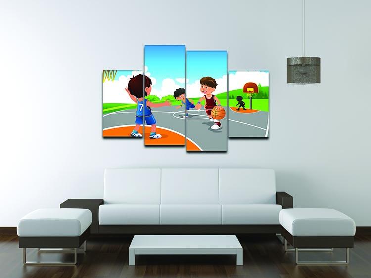 Kids playing basketball in a playground 4 Split Panel Canvas - Canvas Art Rocks - 3